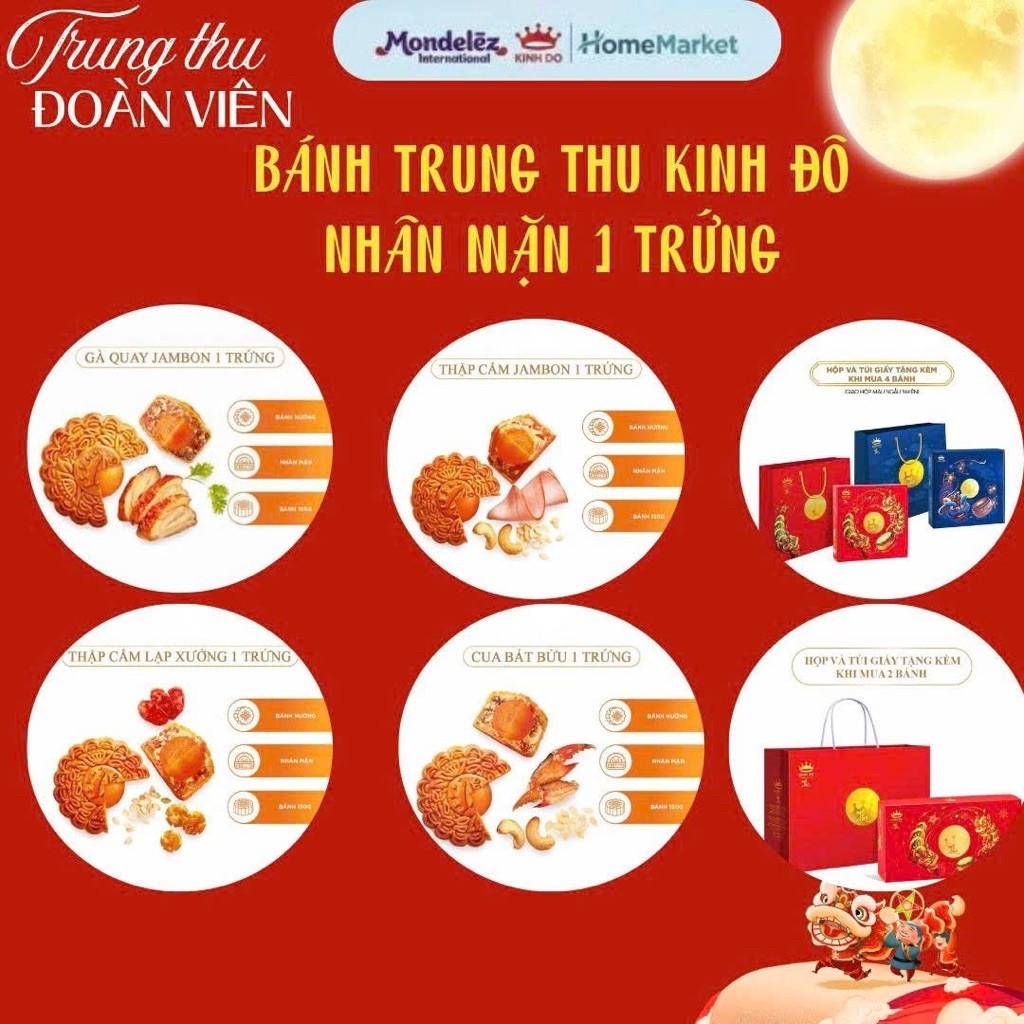 Bánh Trung Thu Kinh Đô - Bánh Nướng Nhân Mặn 1 Trứng 150G (Gà Quay Jambon/ Cua/ Thập Cẩm Lạp Xưởng/ 