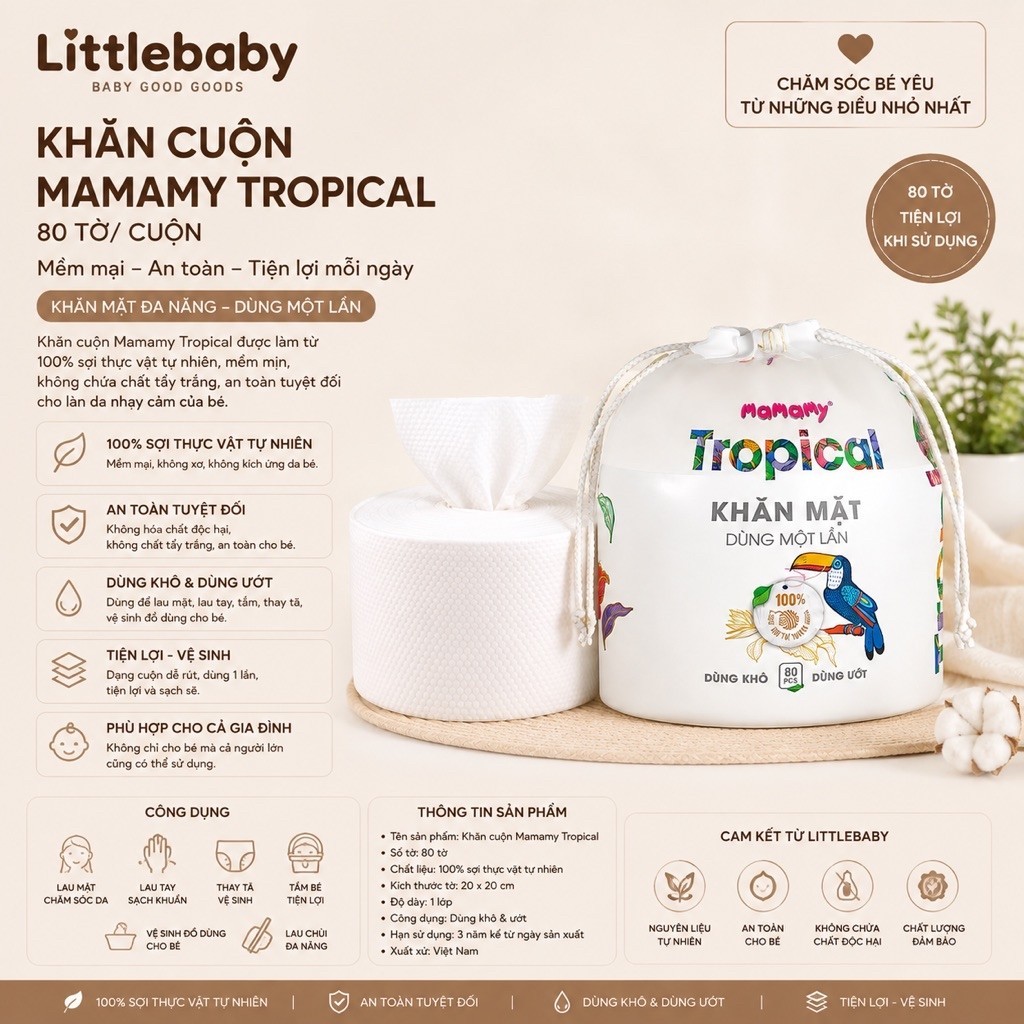 Khăn Vải Khô Đa Năng Mamamy Tropical 80 Tờ – Khăn Vải Cuộn Dùng 1 Lần Cho Bé