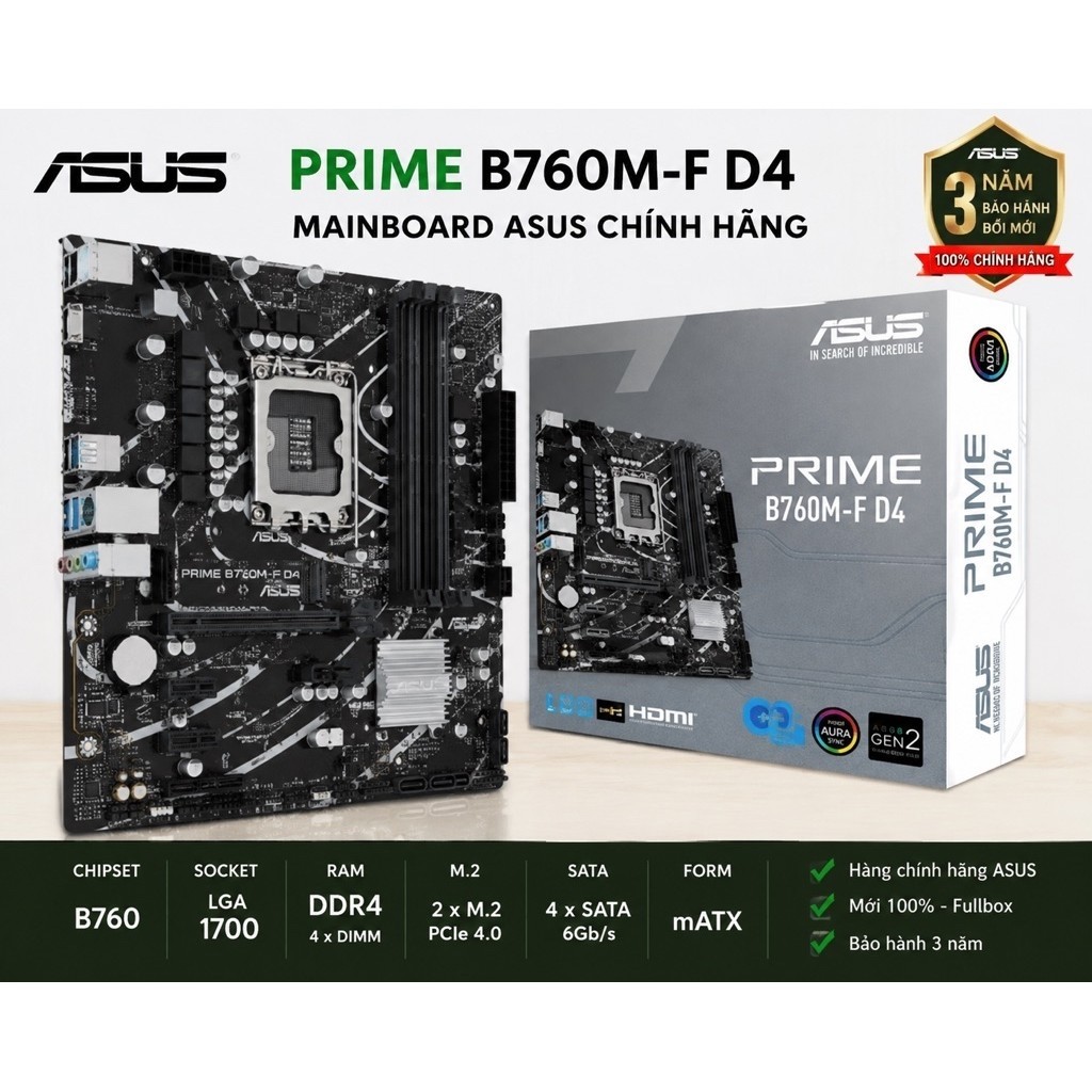 ASUS PRIME B760M-F D4 – Mainboard B760 LGA1700 DDR4 Chính Hãng