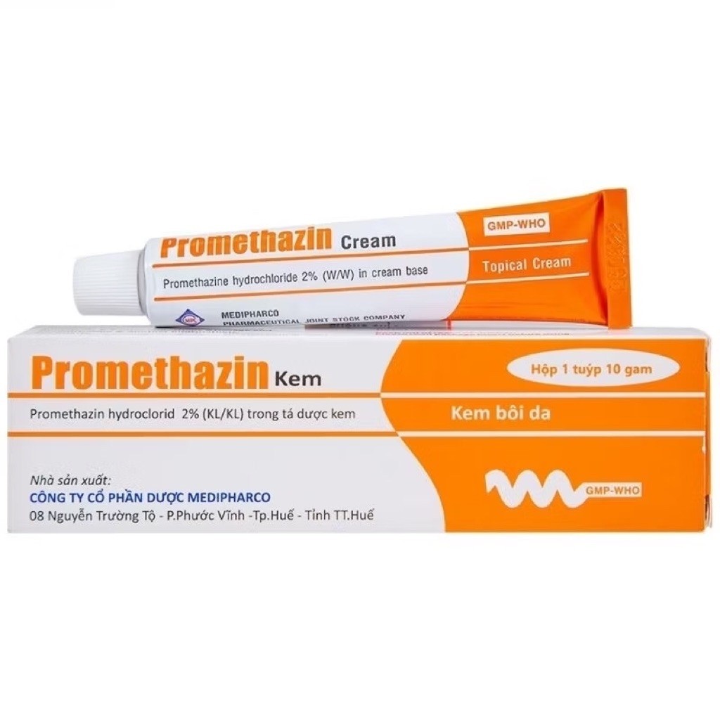 Kem bôi da Promethazin Cream 2% Medipharco (Tuýp 10g) Giúp giảm ngứa và kích ứng ngứa sẩn, mề đay, v