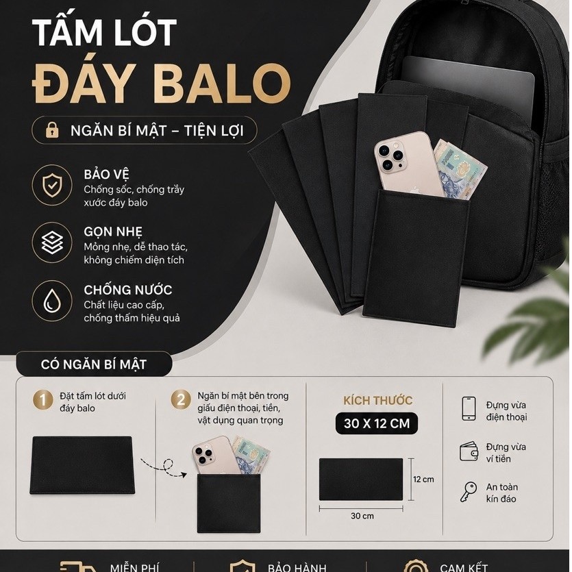 Tấm lót đáy balo giúp chống xệ, đứng Form phần đáy balo khi để nhiều khách vở