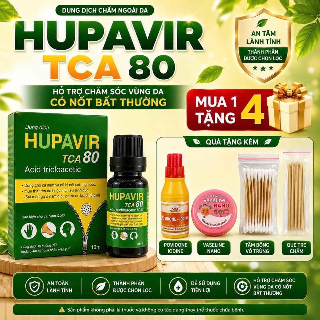 (Che Tên) HUPAVIR TCA 80 – Dung Dịch Chấm Ngoài Da Acid Trichloroacetic 80% – Hỗ Trợ Chăm Sóc Mụn Có