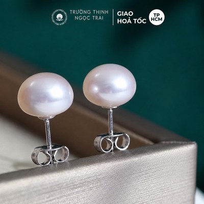 Bông Tai Nụ Ngọc Trai Trắng Ánh Hồng 11 Ly Chốt Bạc S925 - Ngọc Trai Trường Thịnh