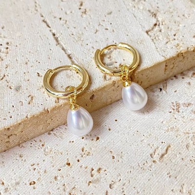 Bông Tai Ngọc Trai Bạc 925 Đính Hạt 8ly Khoen Tròn Hoa Tai Thả Đẹp, Thời Trang Cho Nàng - Ngọc Trai Trường Thịnh