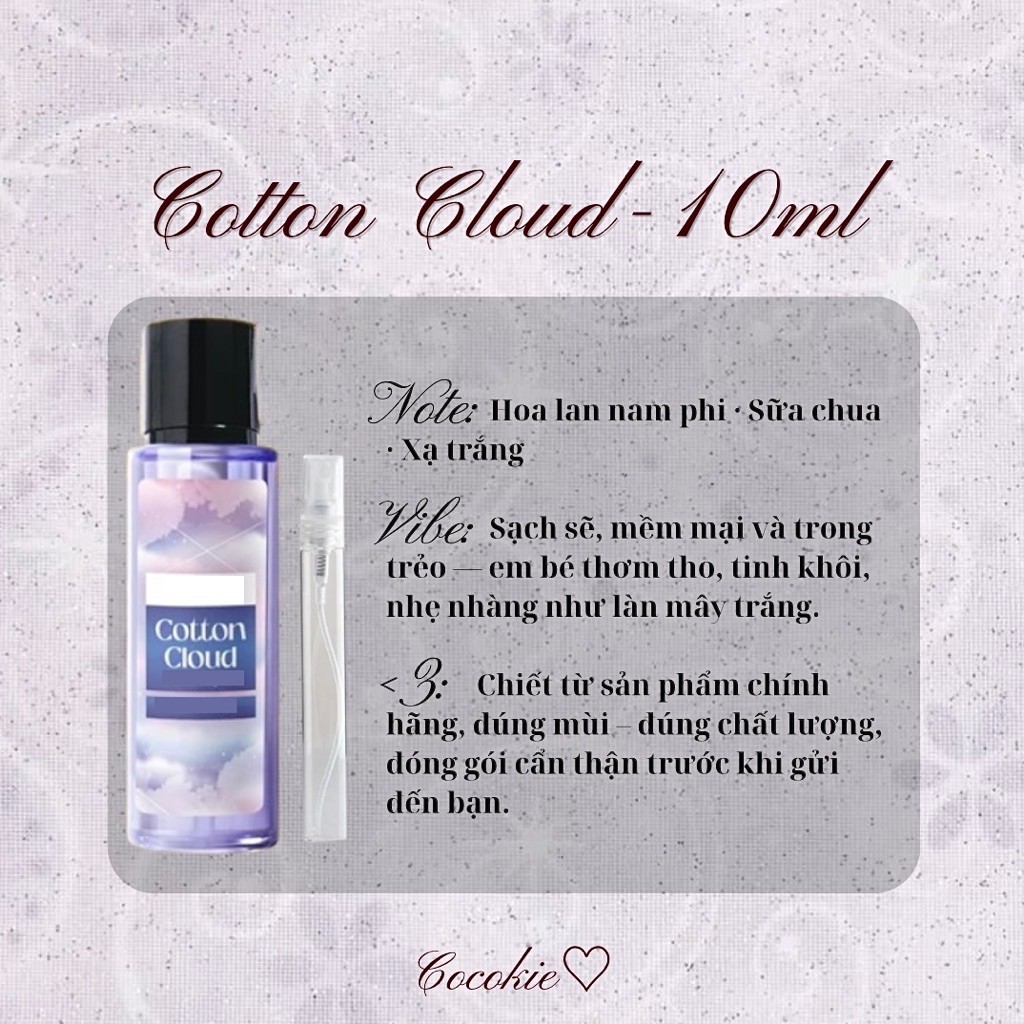 ⊹ ࣪ ˖ 10ml sample │ Body Mist Cotton Cloud Hella Sạch Sẽ Tinh Khôi