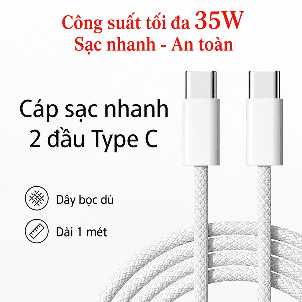 Combo 10 Cáp sạc nhanh 35W bọc dù Type-C cho phone 15 trở lên, 1m - Chống gãy , hàng sẵn