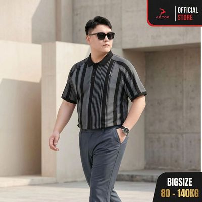 Áo Polo Nam Bigsize 80-140KG AKYOO Cao Cấp Cotton Co Giãn, Thâm Hút Mồ Hôi, Áo Polo Bigsize - PL SOC DEN