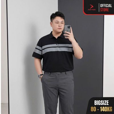 Áo Polo Nam Bigsize 80-140KG AKYOO Cao Cấp Cotton Co Giãn, Thâm Hút Mồ Hôi - PL KE NGANG
