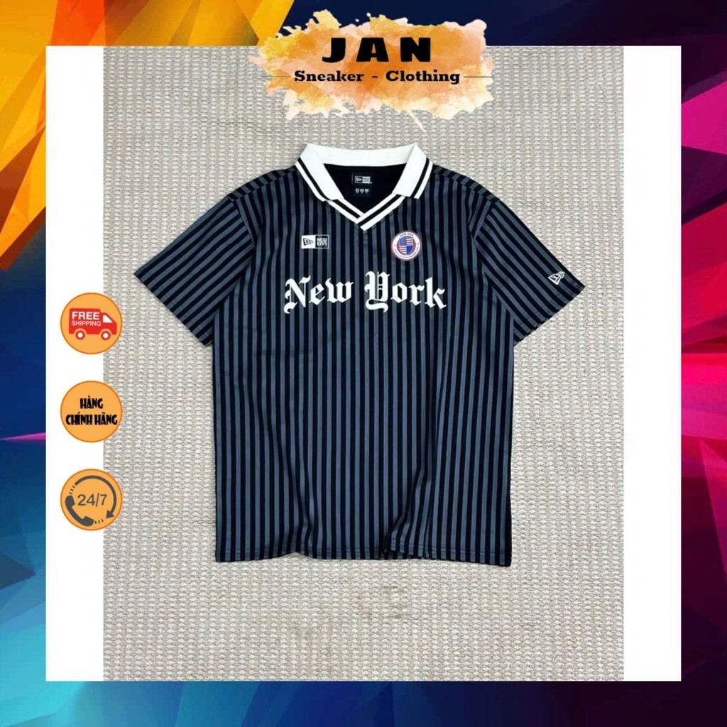 Áo Polo NE New York Cổ V Đen Sọc | JanShop