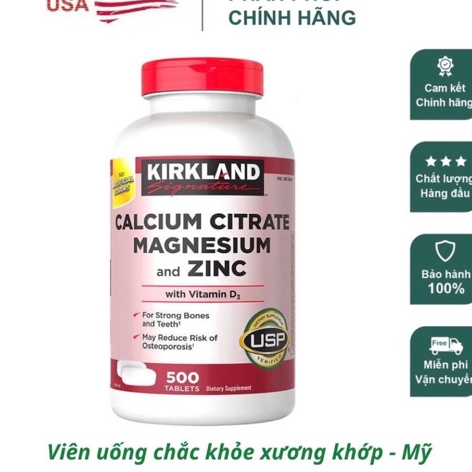 Viên Uống Bổ Sung Canxi, Magie & Kẽm Kirkland 500 Viên