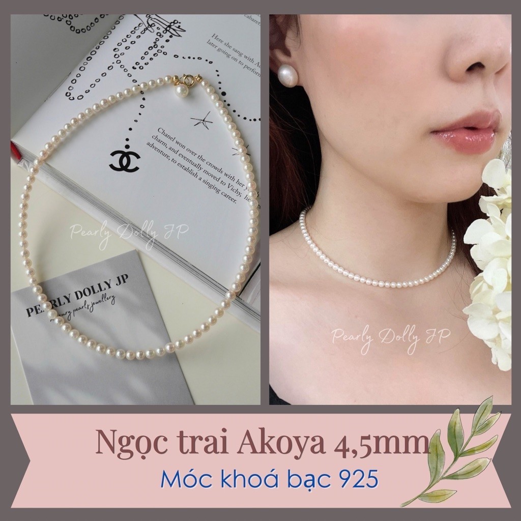 Vòng cổ ngọc trai baby Pearly Dolly choker Akoya size 4,2 - 4,5mm TẶNG BÔNG NỤ AKOYA