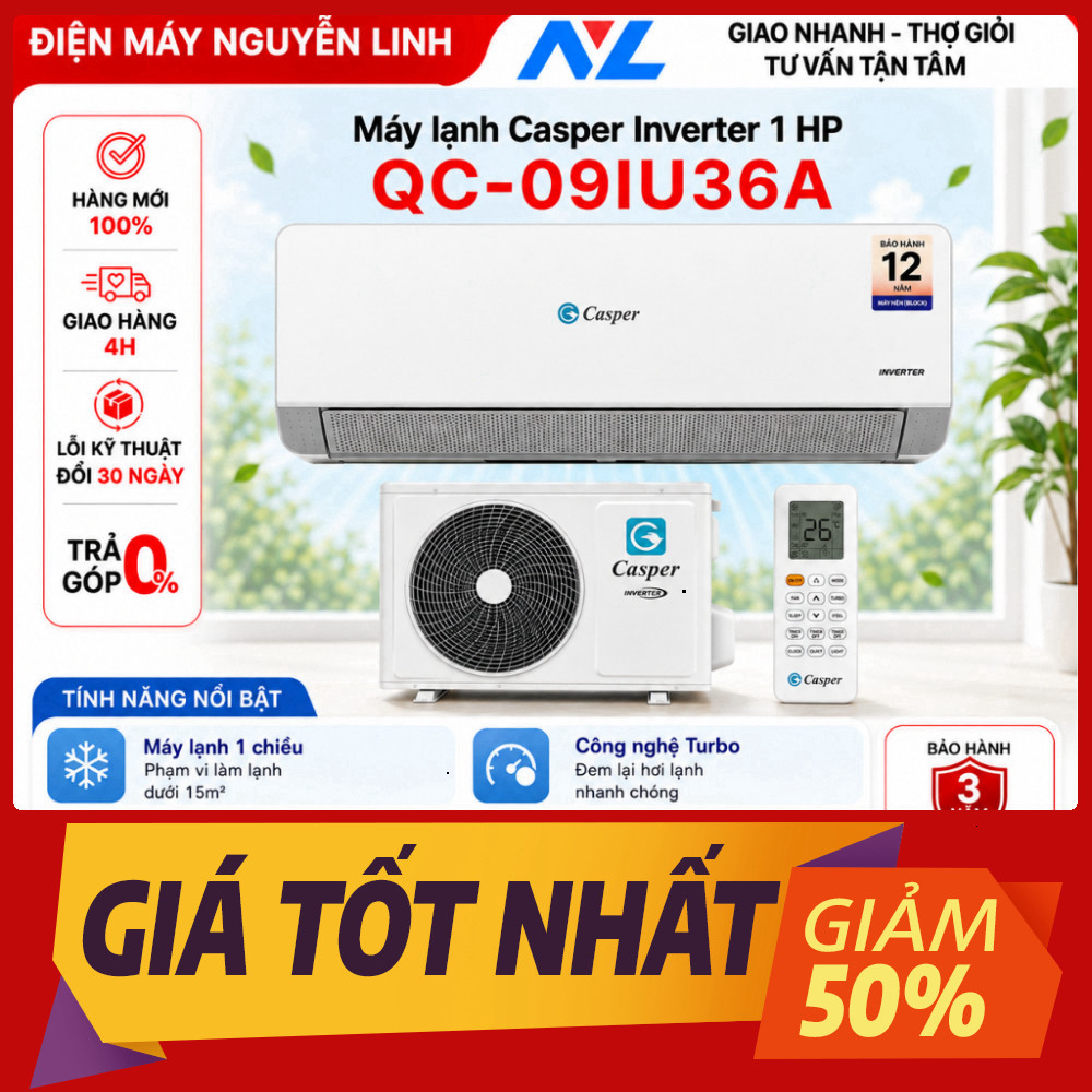 QC-09IU36A - Máy lạnh Casper Inverter 1 HP QC-09IU36 - Hàng chính hãng