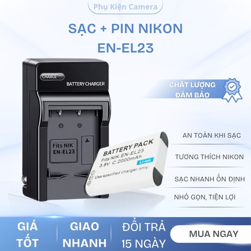 [COMBO] Pin và Sạc Máy Ảnh Nikon EN-EL23 Cho Nikon Coolpix P600 P610 P900 S810c - Dung Lượng Cao, Sạ