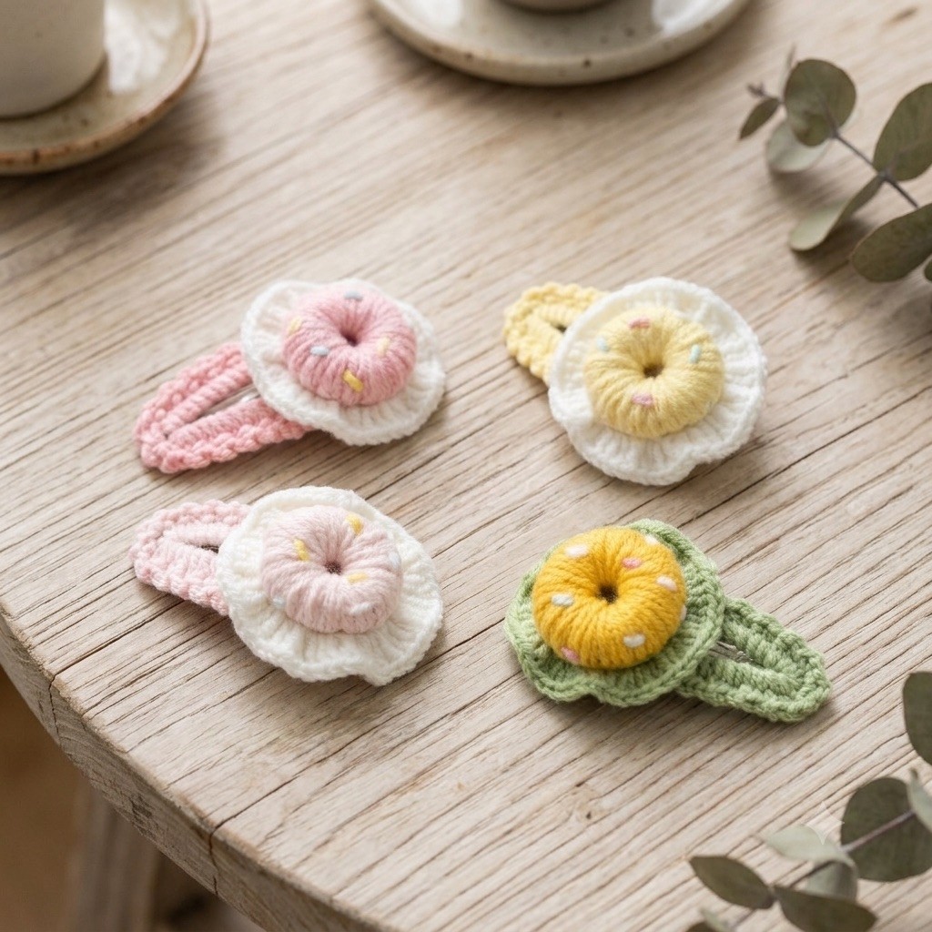 Kẹp tóc bằng len Donut Pika handmade xinh xắn dễ thương cho bé yêu