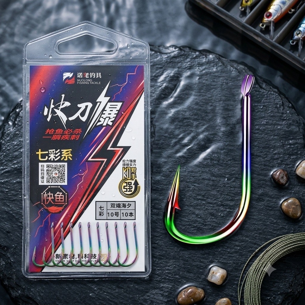 Lưỡi Câu Cá Titan 7 Màu Có Ngạnh Siêu Cường Sắc Bén Chất Lượng Carbon Cao, Lưỡi Tia Chớp Titan 7 Màu