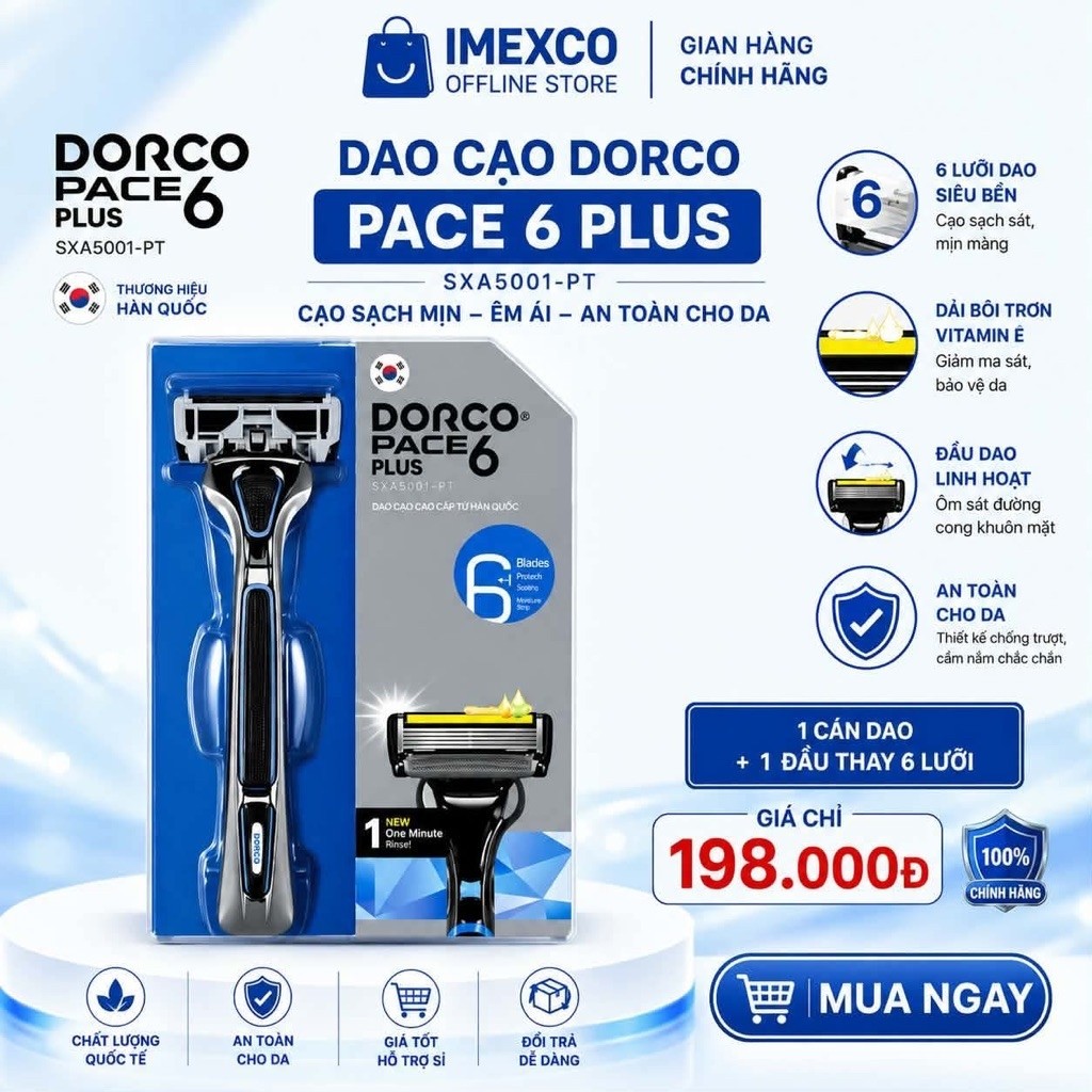 Dorco Pace 6 Plus SXA5001-PT – Dao Cạo Râu Nam 6 Lưỡi Cao Cấp