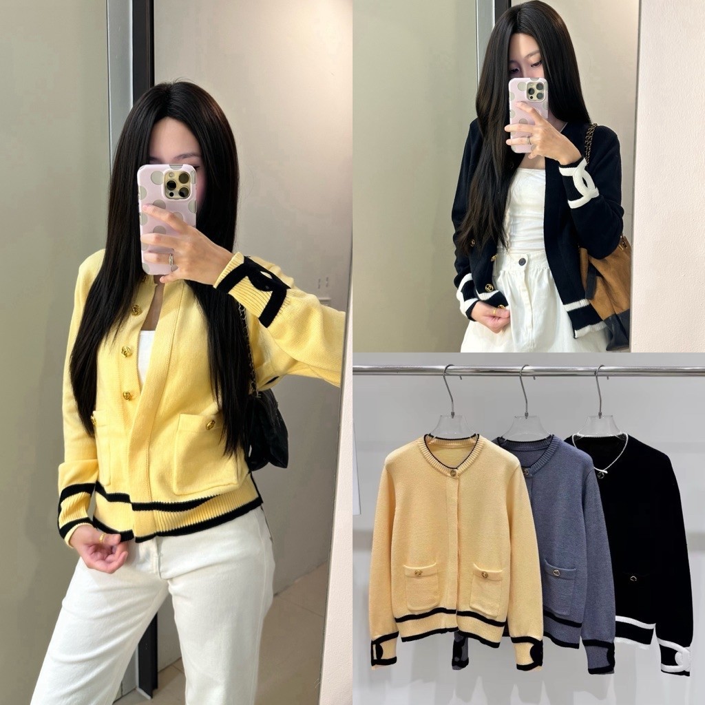 𝐁𝐋𝐀𝐍𝐂𝐄 𝐒𝐓𝐔𝐃𝐈𝐎 ♡ Áo len cardigan tay kẻ chéo qccc