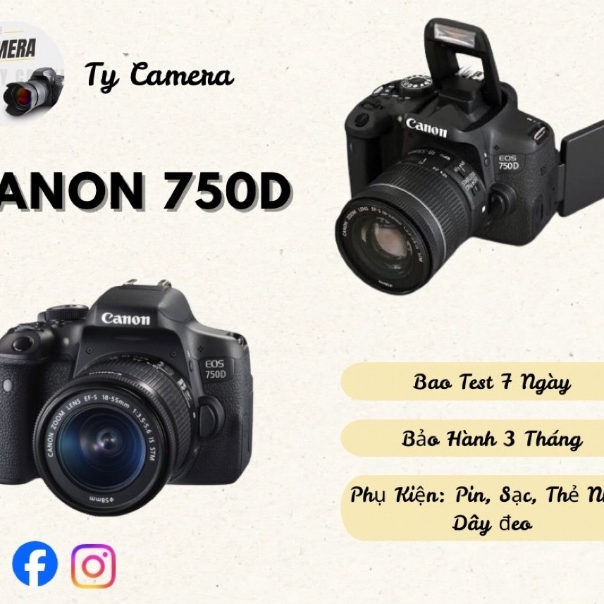 Máy ảnh Canon 750D mới 94-96% đẹp không lỗi (kèm full phụ kiện)