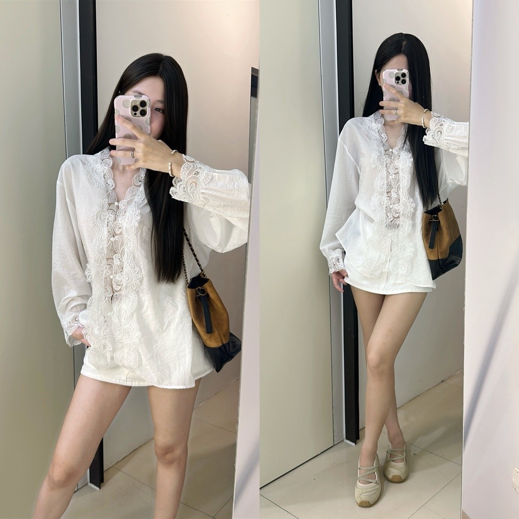 𝐁𝐋𝐀𝐍𝐂𝐄 𝐒𝐓𝐔𝐃𝐈𝐎 ♡ Áo sơ mi ren viền hoa mềm mại