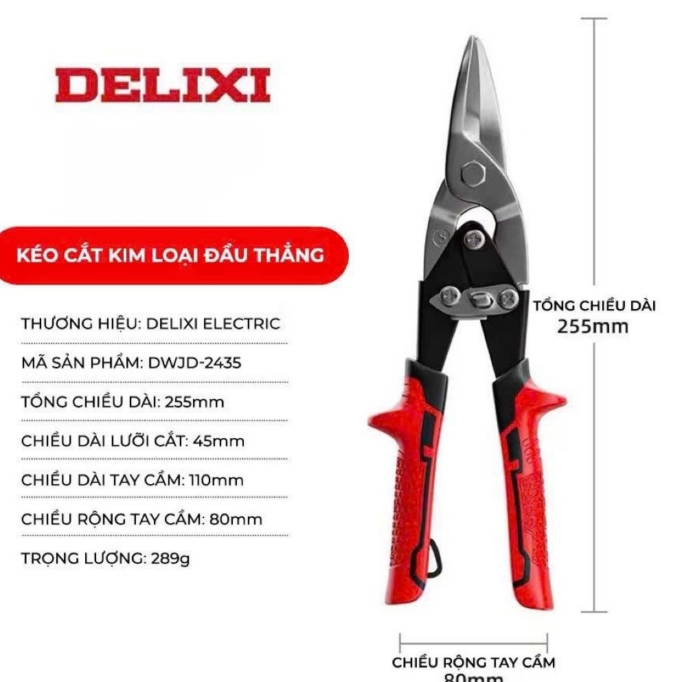 Kéo cắt DELIXI cắt tấm sắt, cắt khung nhôm thạch cao. Kéo siêu bén, chất liệu thép siêu bền