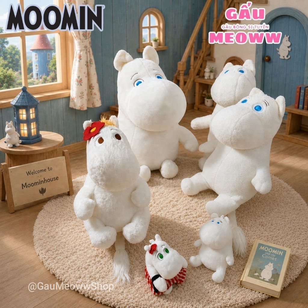 Thú nhồi bông Gia đình Hà mã Moomin, Moontroll, Moominmama, Snorkmaiden - Moomin Valley