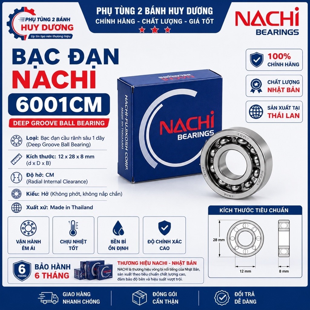 Bạc Đạn NACHI 6001CM 12x28x8mm Chính Hãng – Made in Thailand – Bạc Đạn Cầu Rãnh Sâu