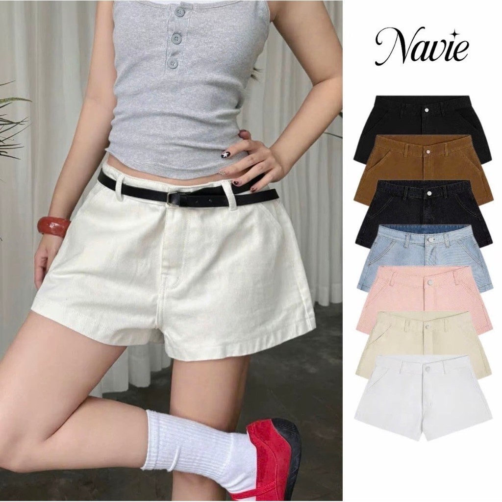 Short jeans cạp thấp Terri thời trang nữ | Nâu size L <60kg | Hãng navie.studio