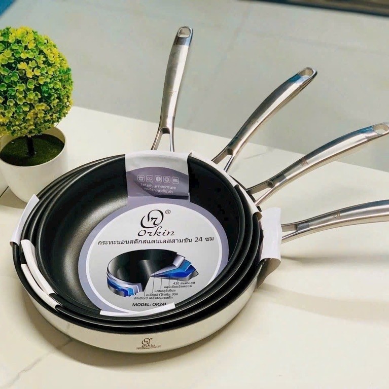 Chảo Inox Cao Cấp Orkin 18–30cm – 5 Lớp Inox 316, Chiên Xào Đa Năng