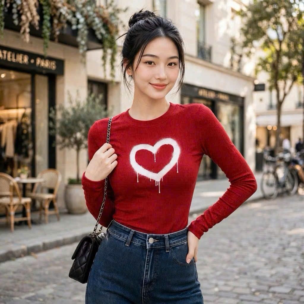 Áo thun tay dài croptop thu đông in hình hoạ tiết trái tim nhiều màu  boong fashion HP TIMGIOT