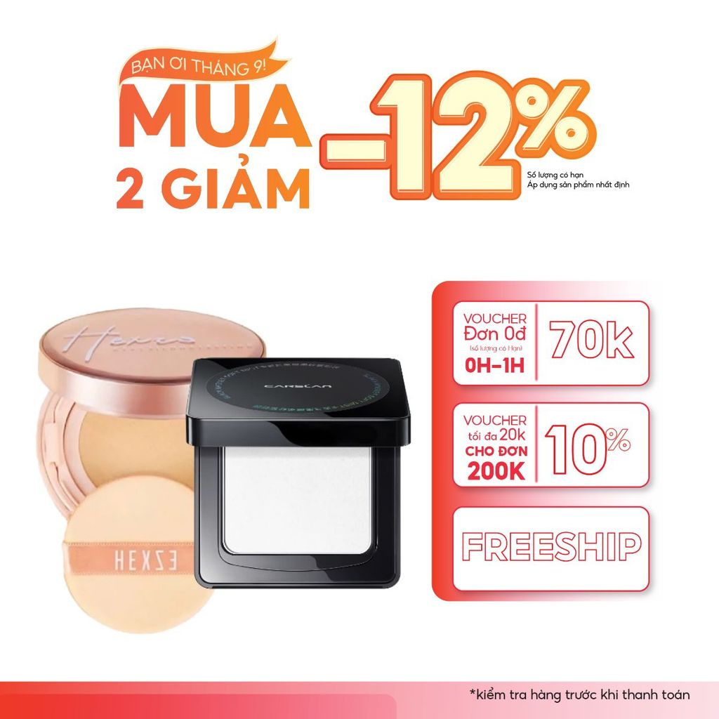 Combo Trang Điểm Nền Hoàn Hảo: Cushion Hexze + Phấn Nén Carslan – Mịn Lì, Lâu Trôi, Kiềm Dầu Cả Ngày