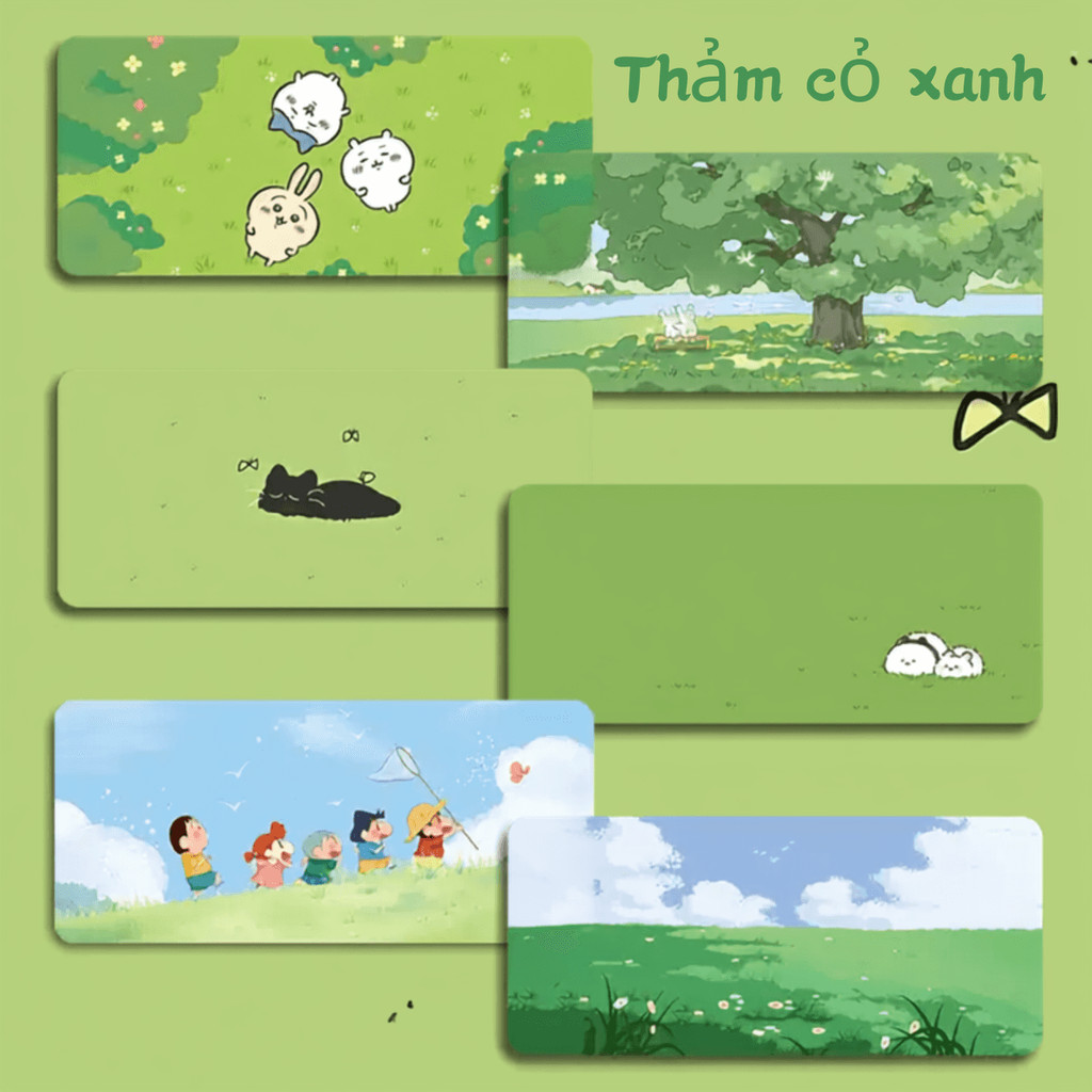 Thảm lót chuột chữa lành tone xanh lá, trang trí góc setup dày dặn êm ái