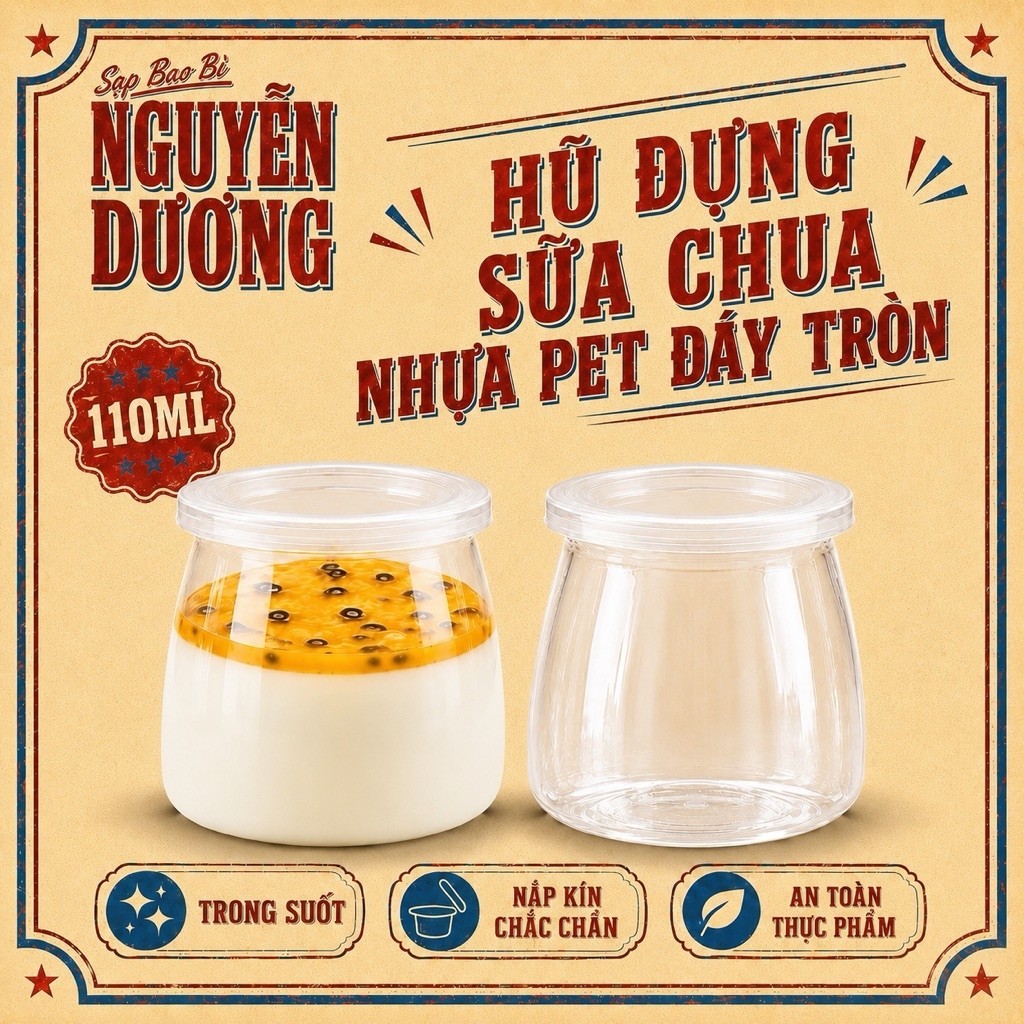20-50 Hũ Nhựa PET Tròn Đựng Sữa Chua, Panna Cotta, Sữa Chua Nếp Cẩm, Yaourt, Yogurt - Sạp Bao Bì Ngu