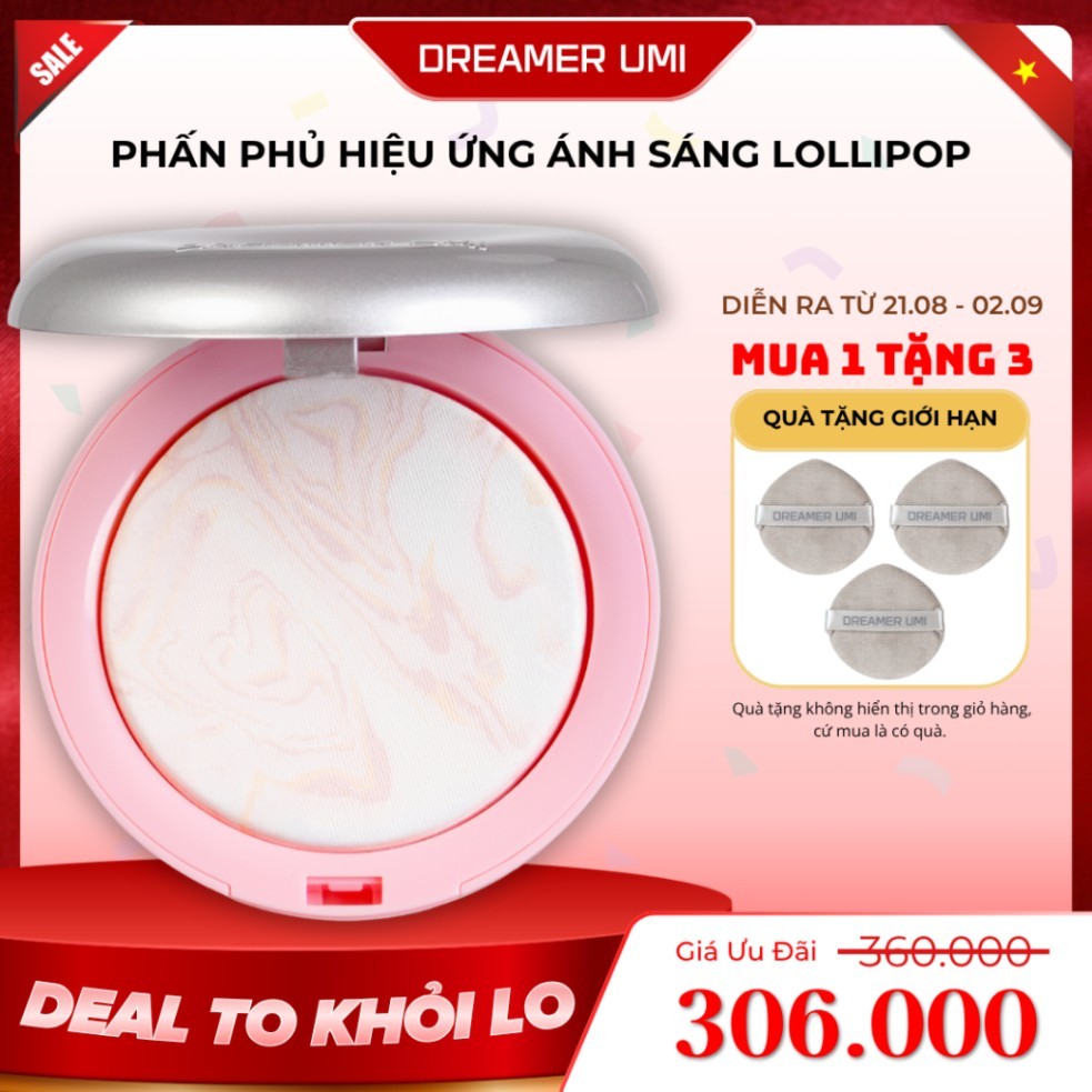 Phấn Phủ Nén DREAMER UMI LOLLIPOP FINISH Illuminating Powder Làm Sáng Trung Tâm Mặt, Tự Nhiên- Fulls