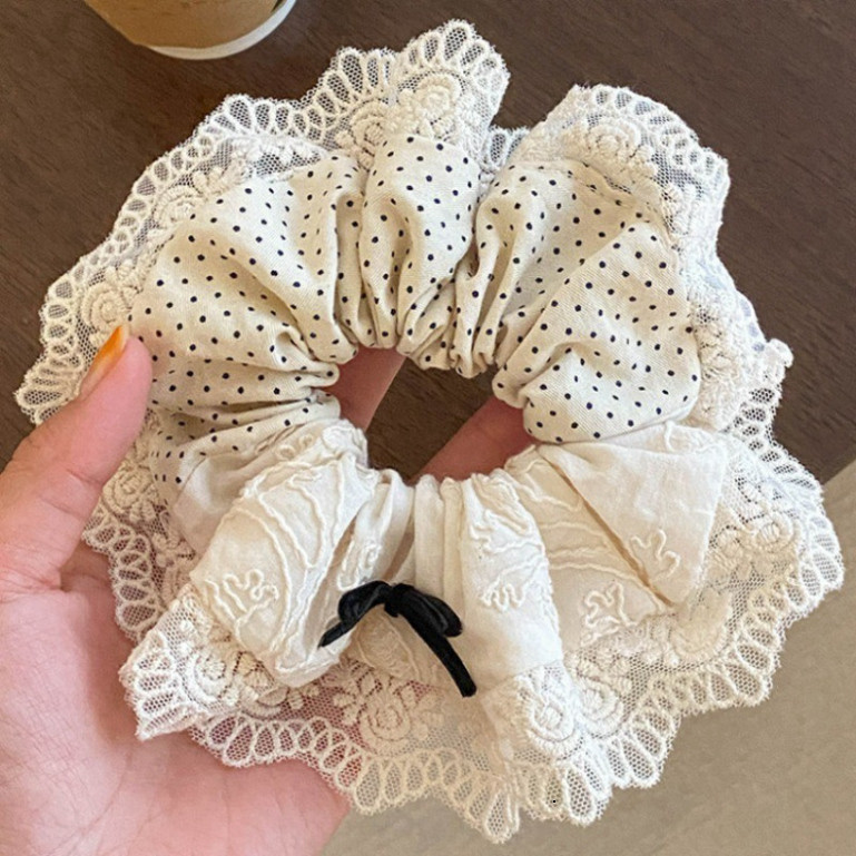 Dây Buộc Tóc Scrunchies Ren Trắng Nơ Dây Buộc Tóc Scrunchies Cao Su Đuôi Ngựa Tóc Dây Phụ Kiện Tóc