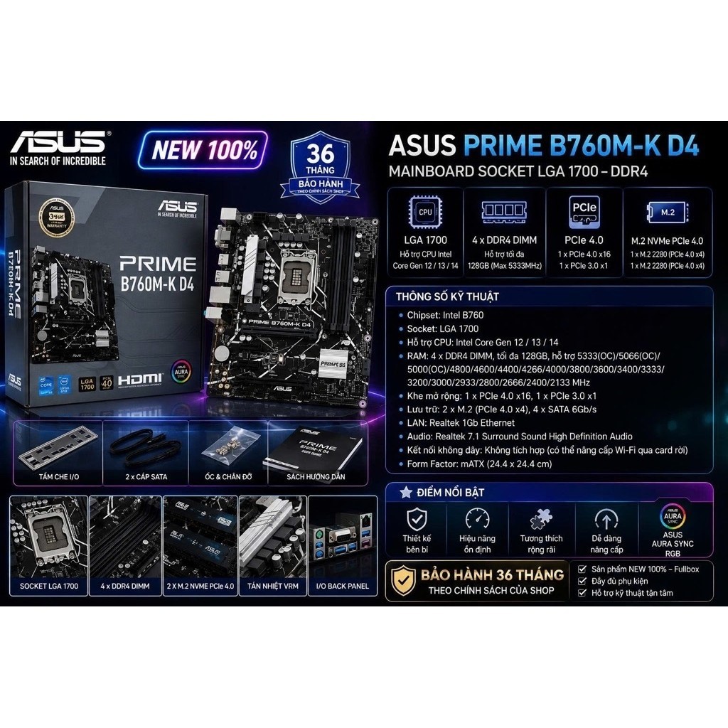 ASUS PRIME B760M-K D4 – Mainboard LGA 1700 DDR4 – NEW 100%