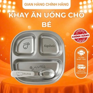 [Tặng Kèm thìa] Khay Inox  Cho Trẻ Em Bằng Thép Không Gỉ Đĩa Ăn Hoạt Hình 3 Ngăn Tiện Lợi mẫu mới 2026