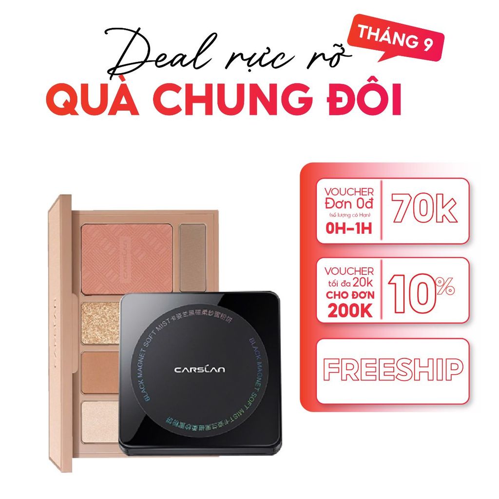 Combo bảng phấn mắt Carslan 10 ô đa sắc + phấn nén Carslan nền mịn, kiềm dầu hiệu quả