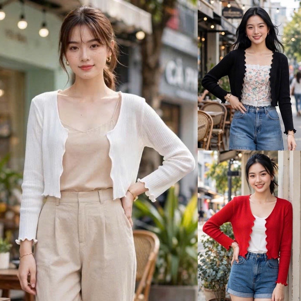 Áo khoác cardigan dáng lửng chất thun tăm mịn thu đông tết noel mặc xinh TIMI SHOP G2