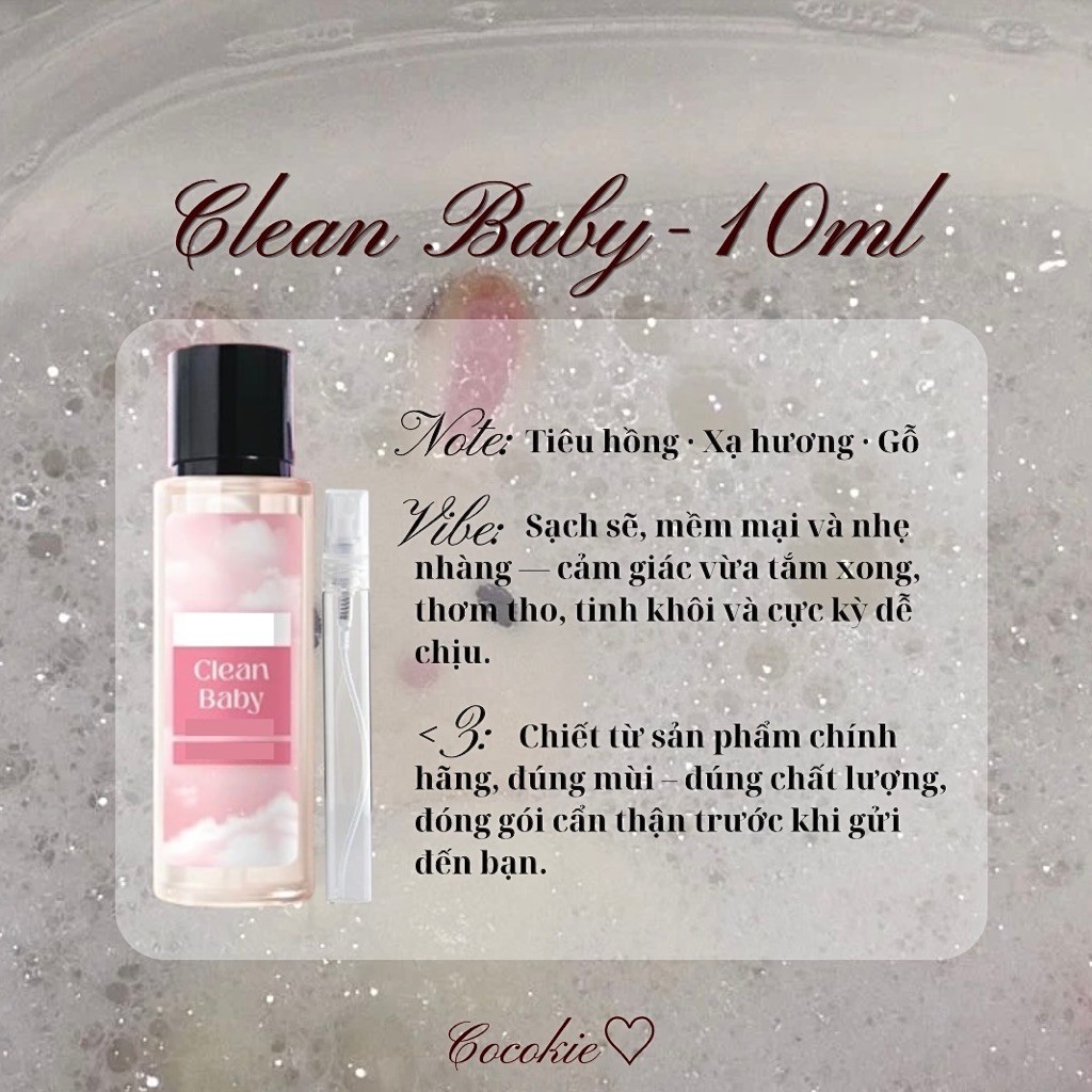 ⊹ ࣪ ˖ 10ml sample │ Body Mist Clean Baby Hella Mềm Mại Sạch Sẽ