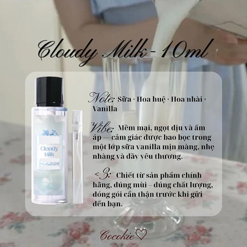 ⊹ ࣪ ˖ 10ml sample │ Body Mist Nước Hoa Cloudy Milk Hella Sữa Dịu Ngọt