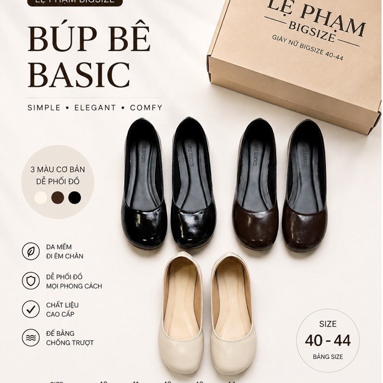 FROM To Lùi 1sz. Giày búp bê mũi tròn đế bệt không hoạ tiết đủ size từ 40-44 [FORM TO]