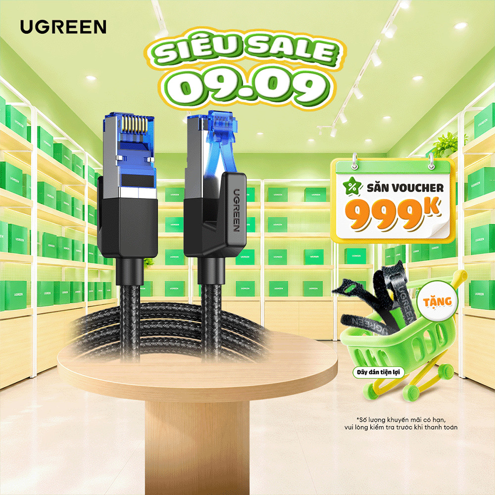 [Outlet] Dây cáp mạng Cat8 UGREEN NW153 bọc dù dài 1M | Hỗ trợ chuẩn BASE-T 40Gbps Bảo Hành 18 Tháng