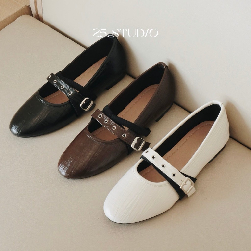 25 STUDIO Giày búp bê bệt quai phối chéo mũi tròn Lacie Ballet Flats
