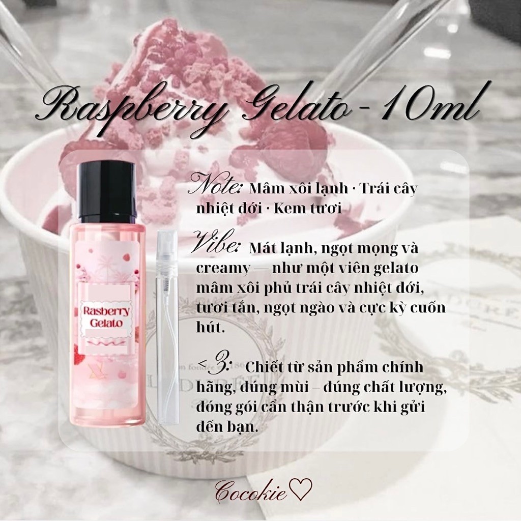 ⊹ ࣪ ˖ 10ml sample │ Body Mist Nước Hoa Raspberry Gelato Hella Trái Cây Kem Tươi