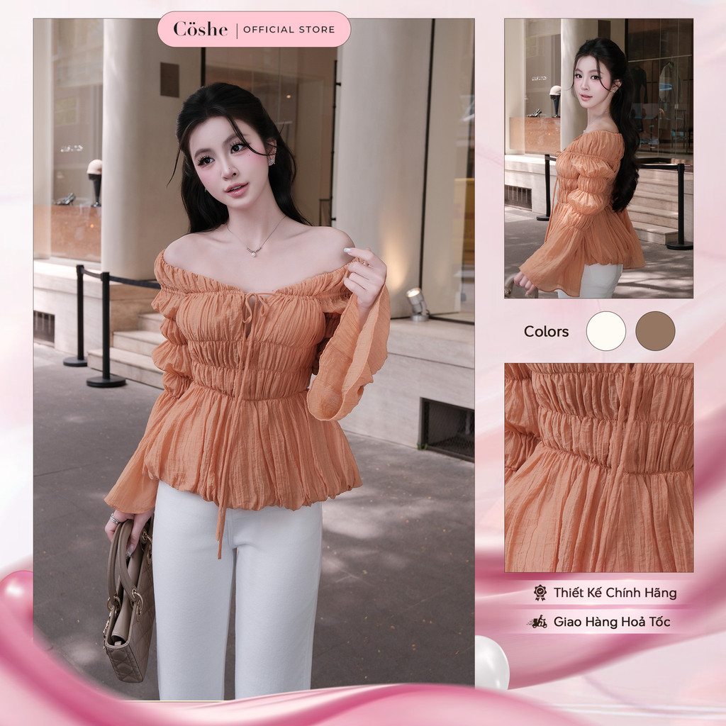 Áo trễ vai COSHE Moana Top tay loe nhún tầng chất xốp nhăn tiểu thư nữ tính dạo phố hẹn hò