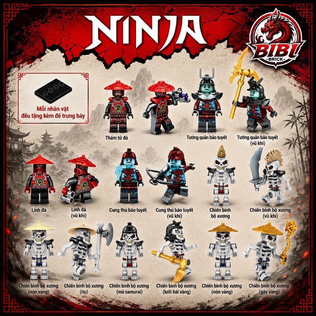 [IN LƯNG]Mô Hình Nhân Vật Ninjago Lính Đá,Lính Xương-Minifigures Ninjago Pilot,season 2