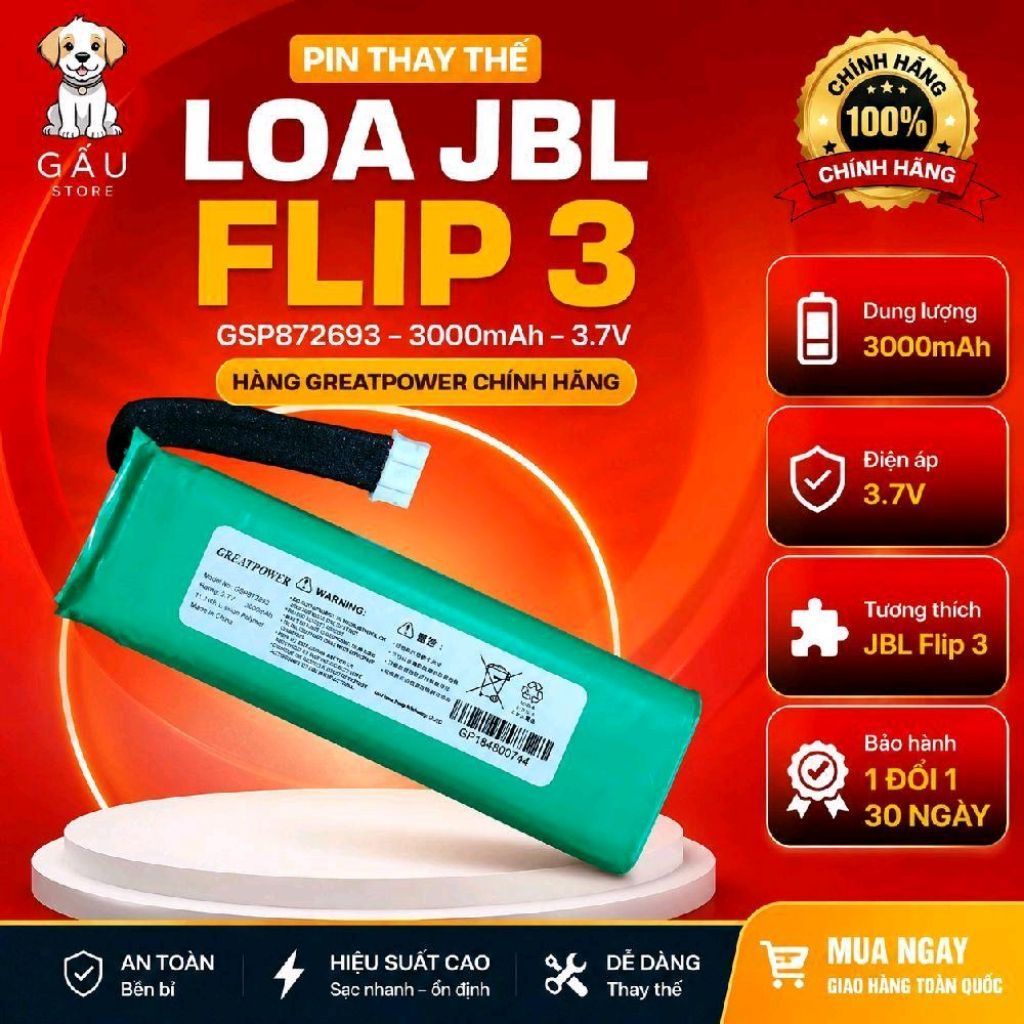 Linh kiện thay thế Pin cho loa JBL Flip 3 - hàng Great Power chất lượng cao