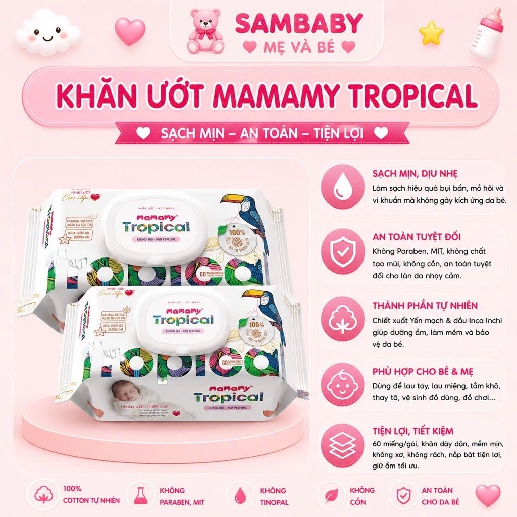 Khăn giấy ướt cho bé MAMAMY TROPICAL 90 tờ  - SAMBABYSHOP