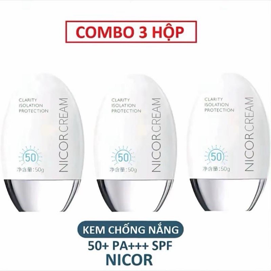 Combo 3 Tuýp Kem chống nắng nâng tone NICOR CREAM SPF50+ giúp dưỡng trắng da,Kem chống nắng kiềm dầu