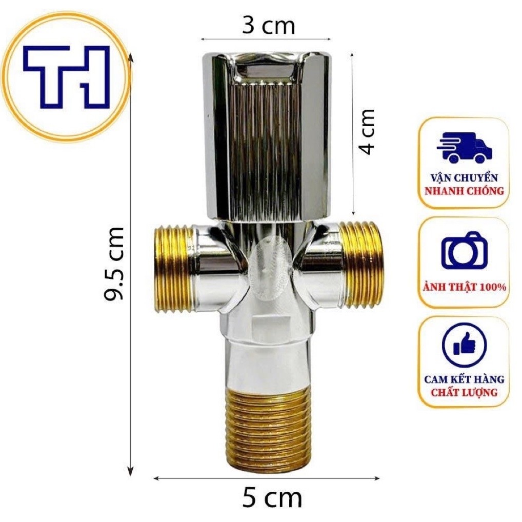 VAN CHIA NƯỚC 3 ĐẦU CÓ KHOÁ BẰNG THAU REN 21